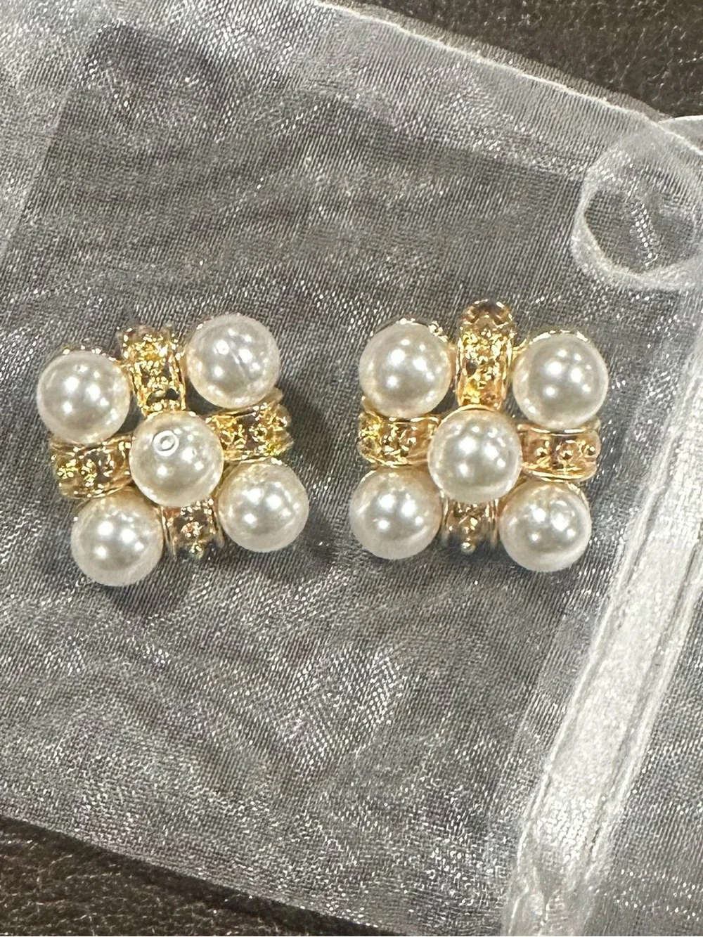 Gold Pearl Cluster Stud Earrings - Women Jewelry